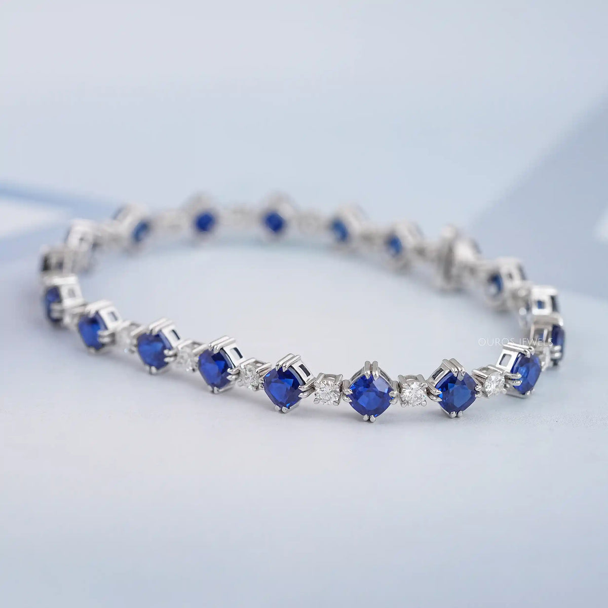 Sapphire Cushion Cut Lab Grown Gemstone Bracelet Bracelet