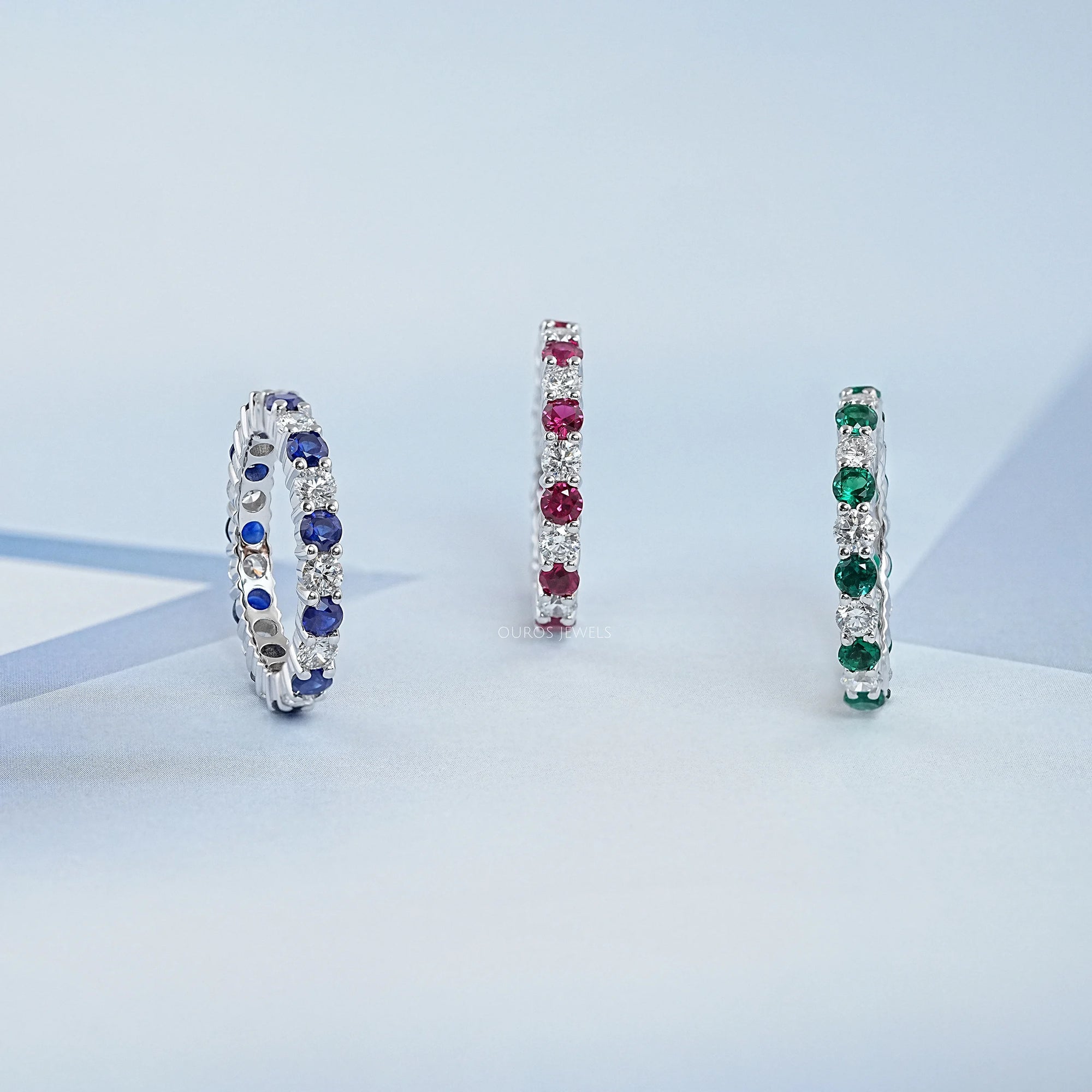 Round Lab Gemstone Alternative Wedding Band Ring