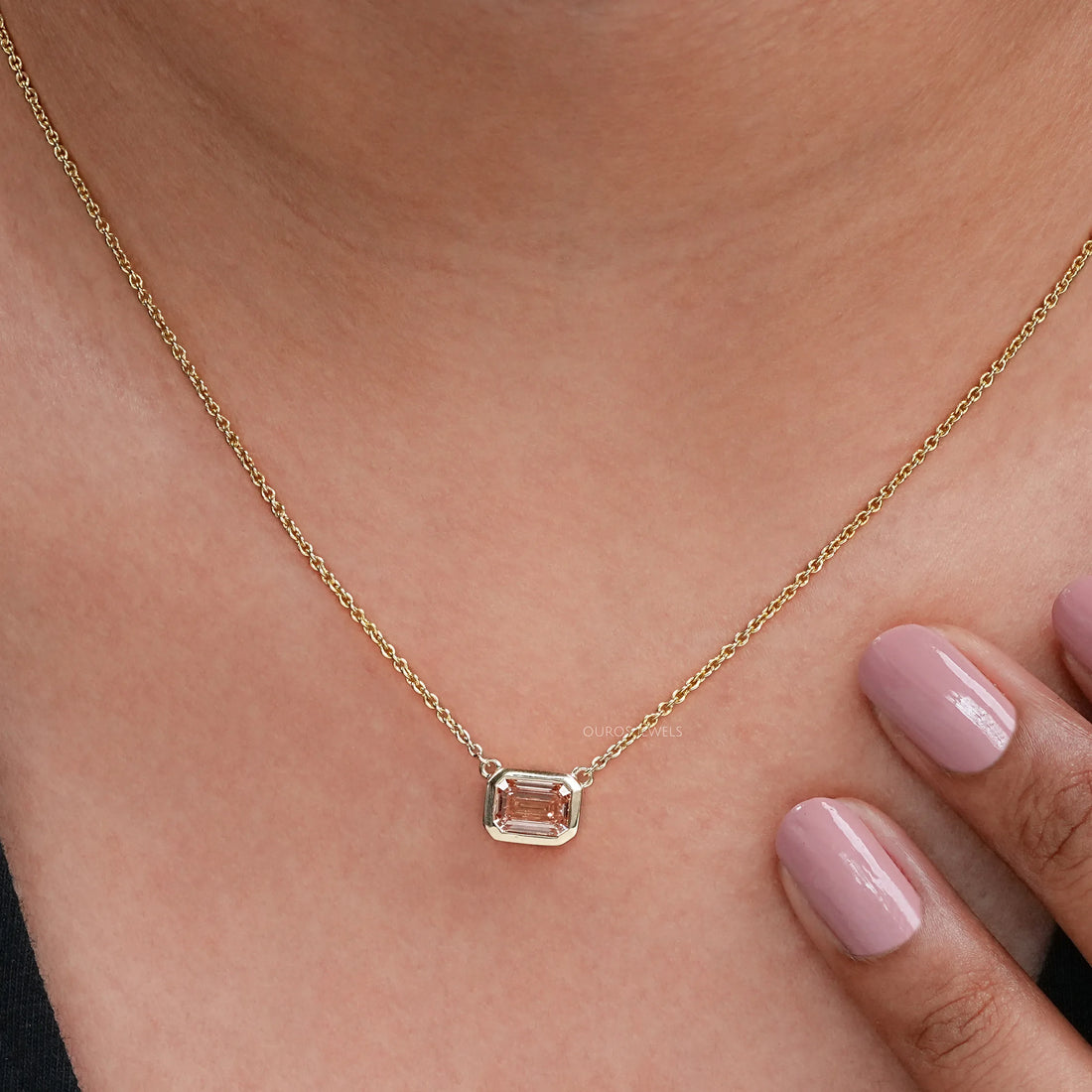 Bezel Set Pink Emerald Solitaire Pendant Necklaces