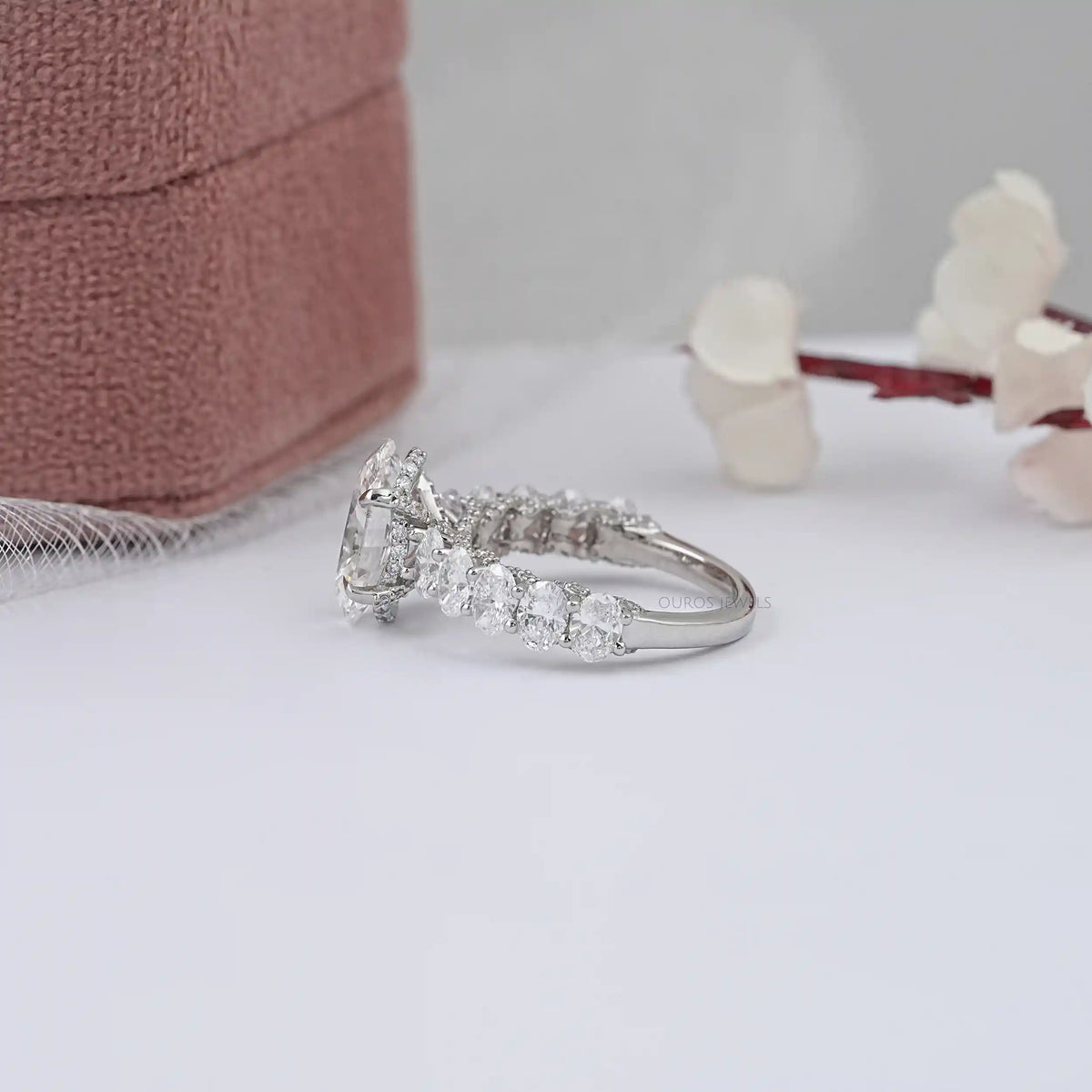 Oval Cut Lab Diamond Solitaire Accent Engagment Ring Ring