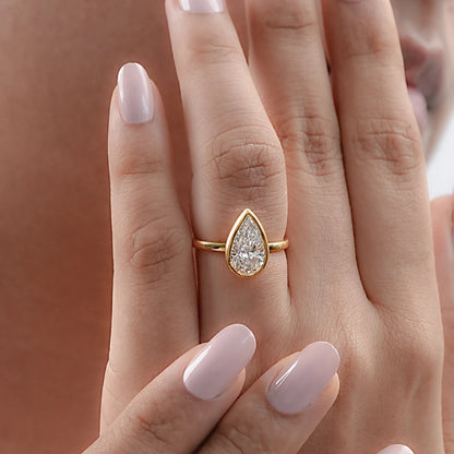 Bezel Set Pear Cut Lab Solitaire Ring Rings