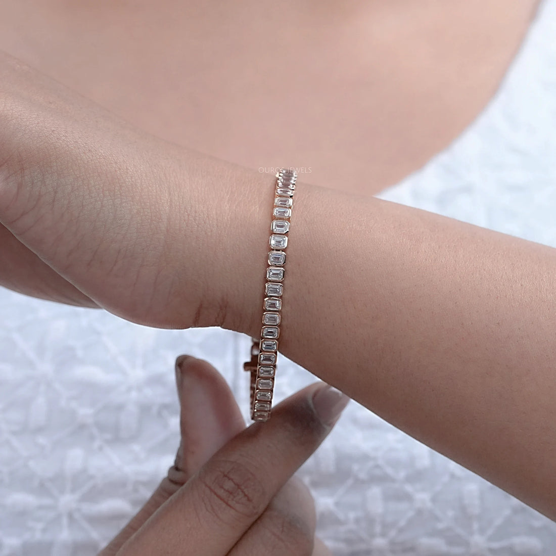 Emerald Cut Bezel Set Tennis Bracelet Bracelet