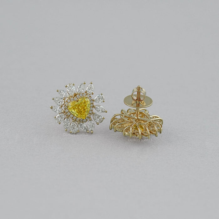 Yellow Heart Lab Diamond Double Halo Stud Earrings Earrings
