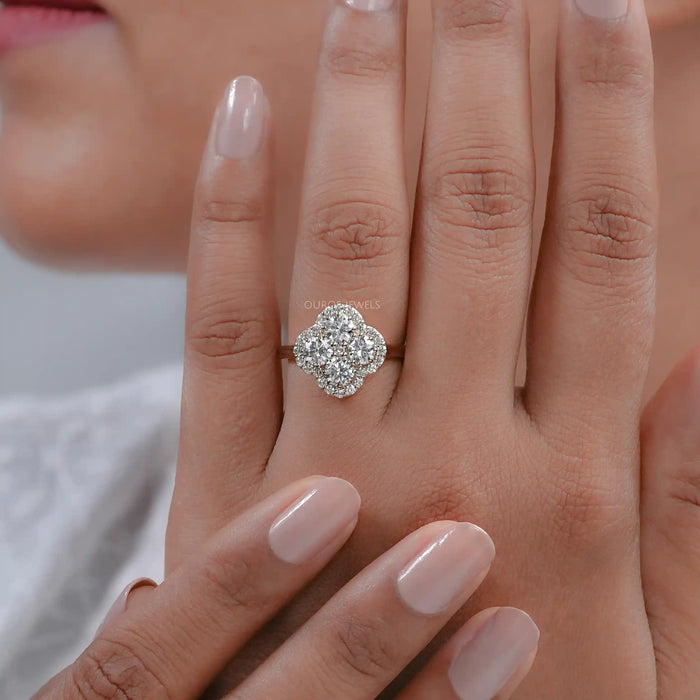 Halo Flower Shape Round Lab Diamond Anniversary Ring Ring