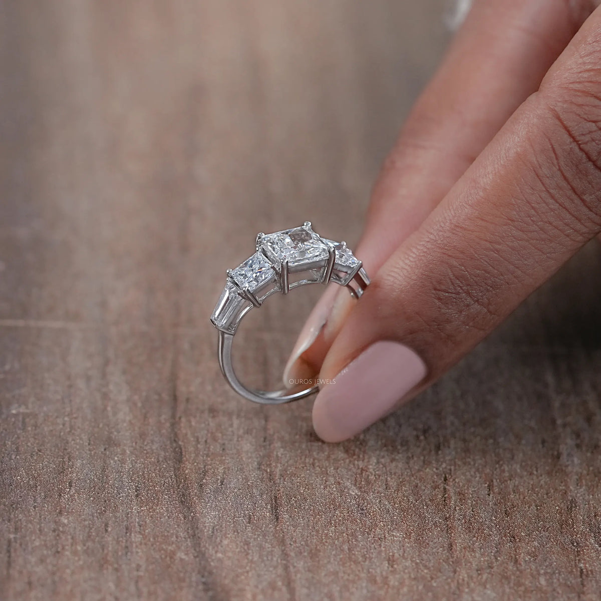 Princess Lab Diamond Five Stone Engagement Ring
