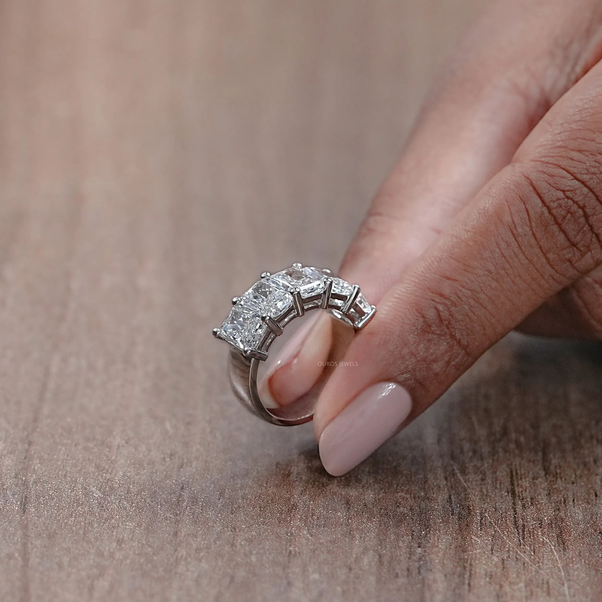 Five Stone Radiant Lab Diamond Wedding Ring Ring