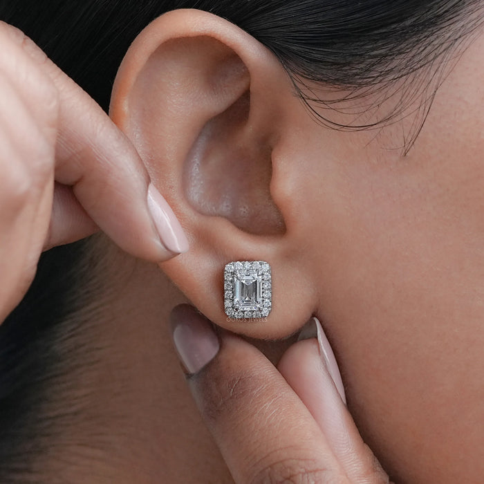 Emerald Lab Diamond Halo Stud Earrings Earring