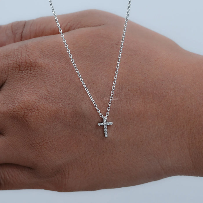 Round Cut Lab Grown Diamond Cross Pendant Necklaces