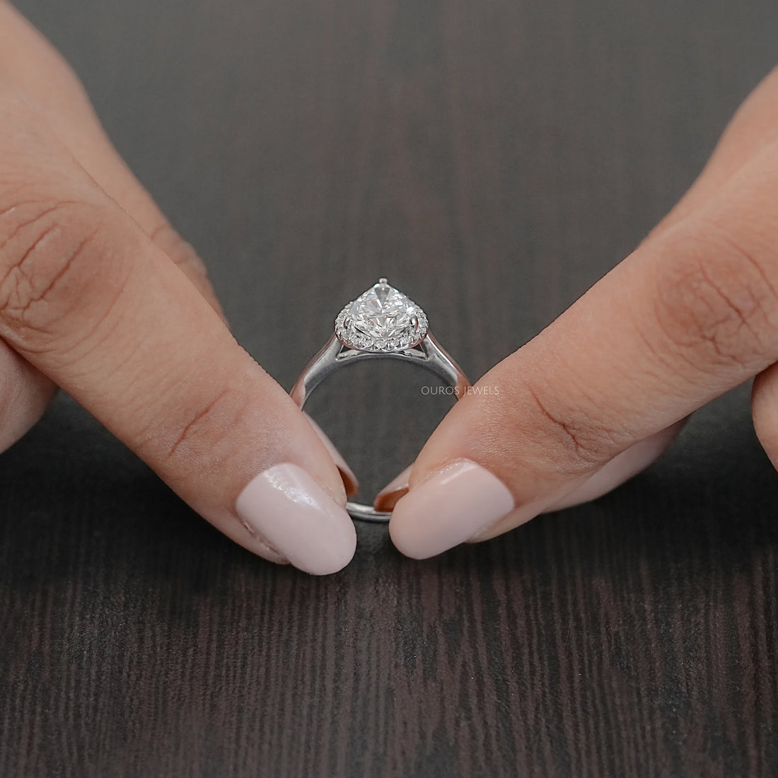 Pear Lab Diamond Halo Solitaire Engagement Ring Rings