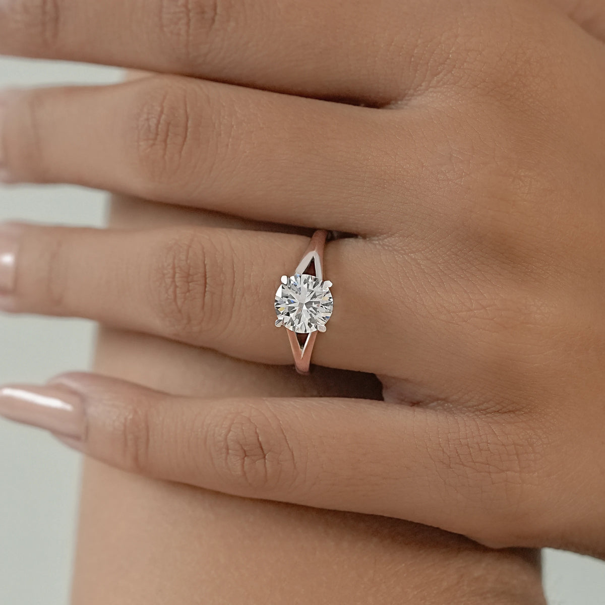 Round Lab Diamond Solitaire Split Shank Ring Ring