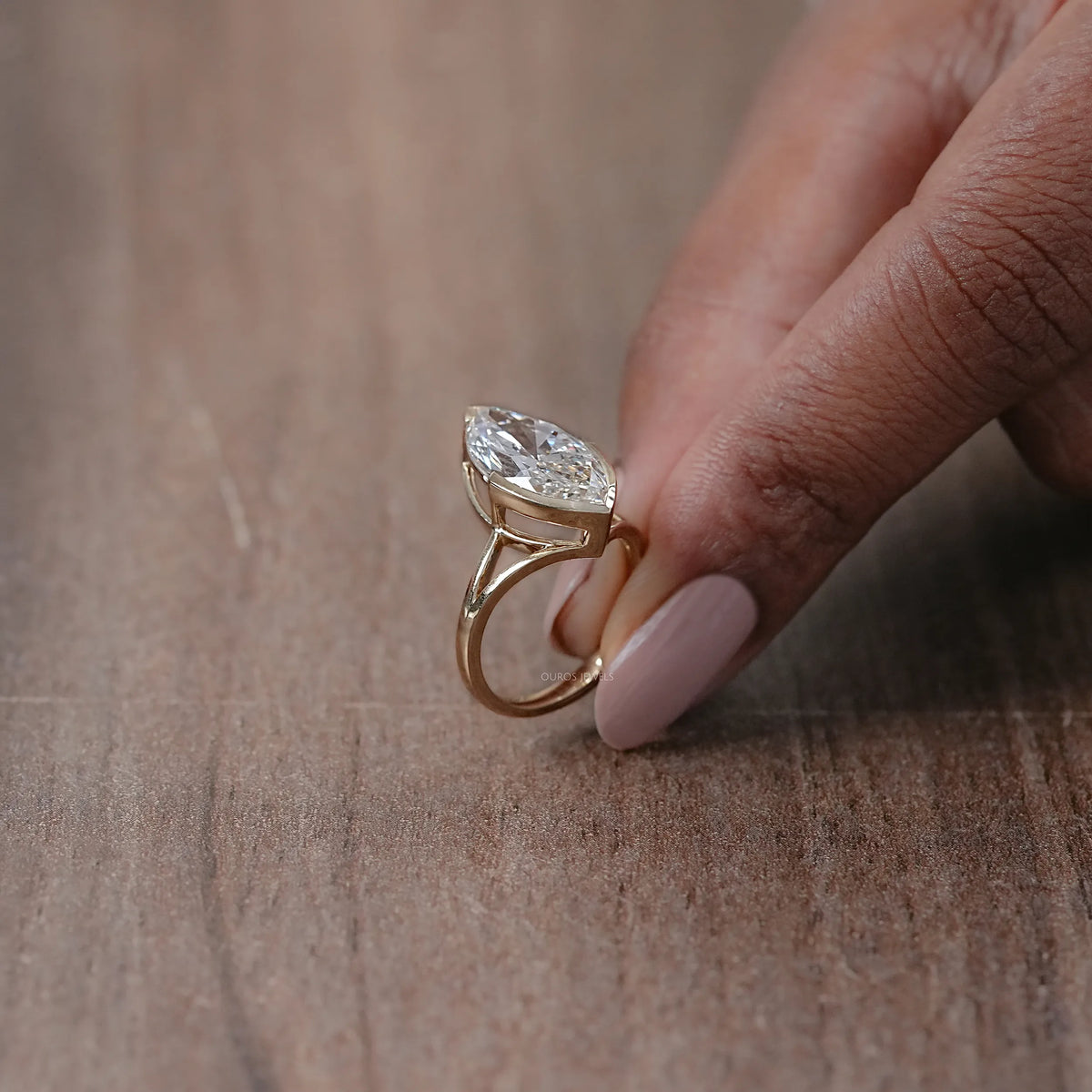 Marquise Lab Diamond Half Bezel Set Split Shank Ring Rings