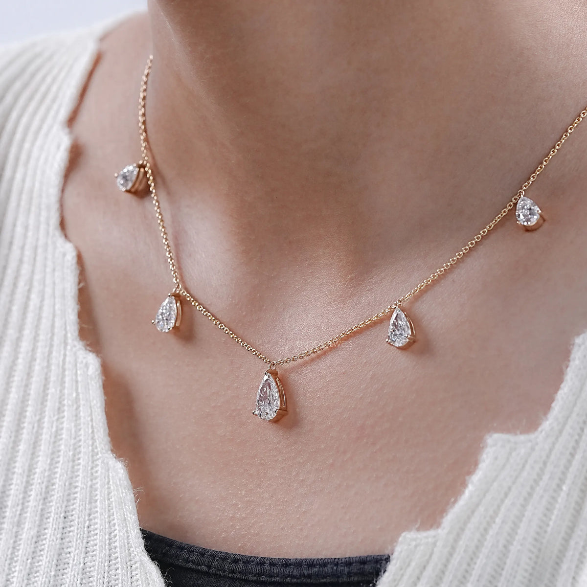 Pear Lab Grown Diamond Station Style Necklace Necklaces
