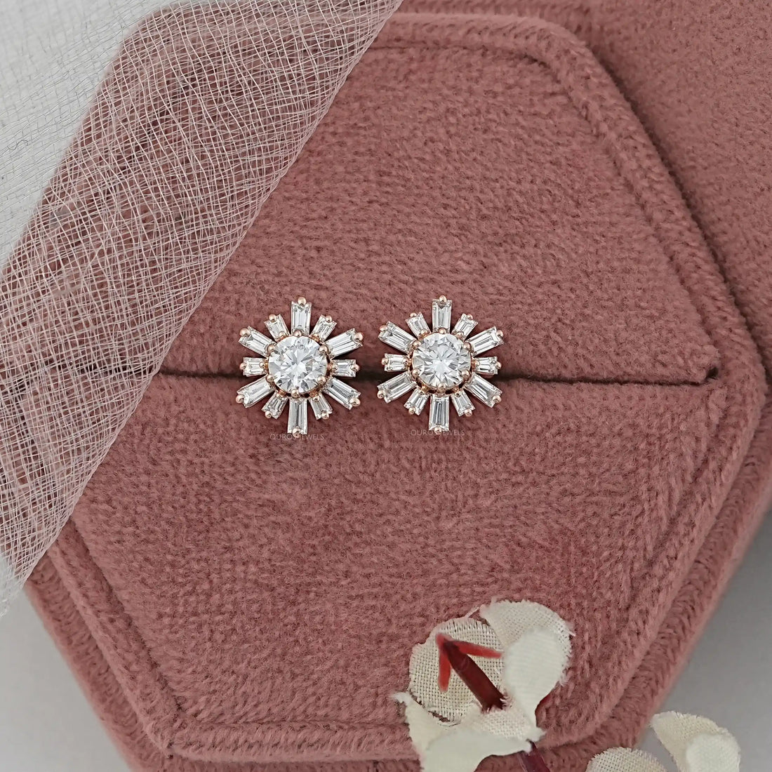 Round & Tapered Baguette Diamond Stud Earrings Earring