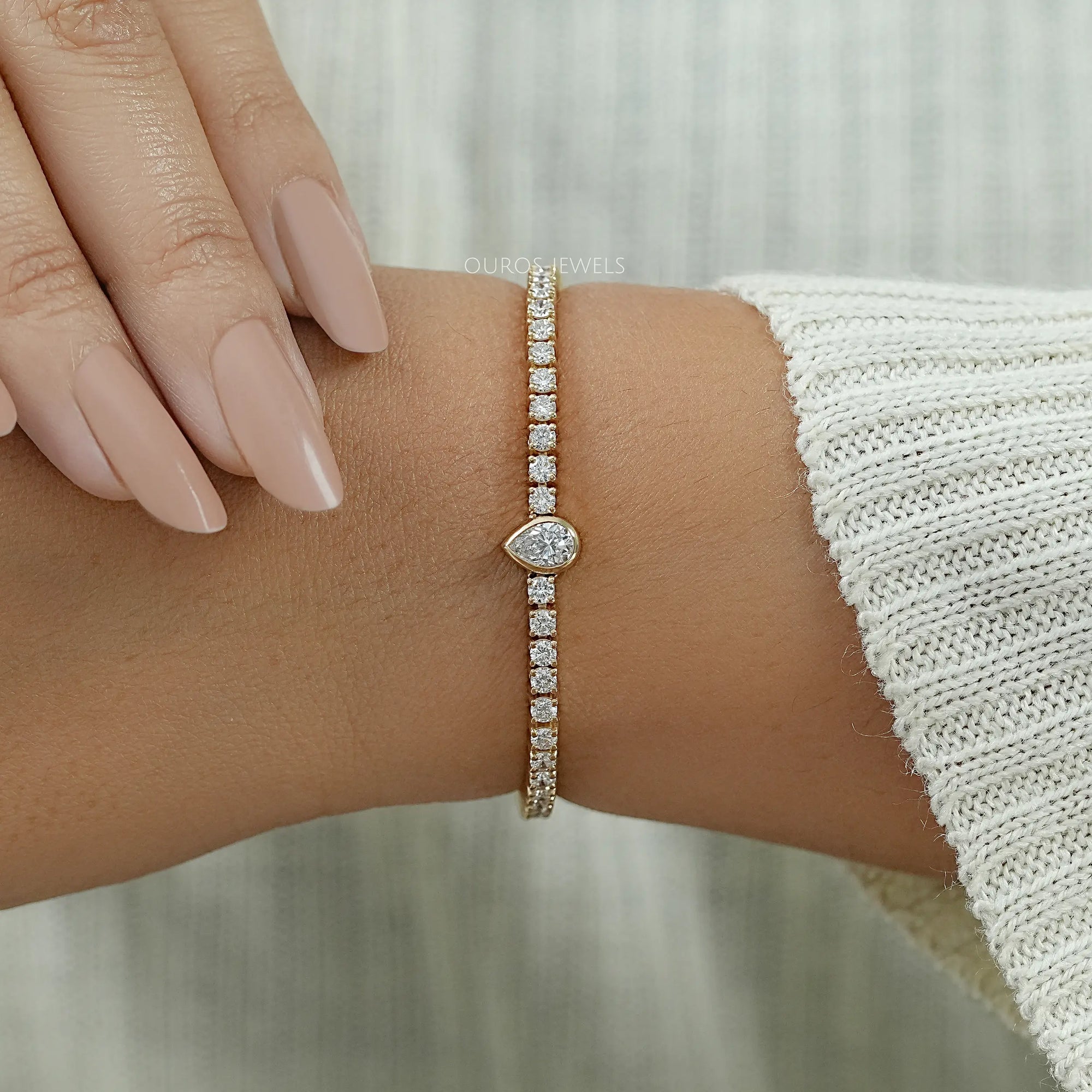 Bezel Pear Lab Grown Diamond Tennis Bracelet Bracelet