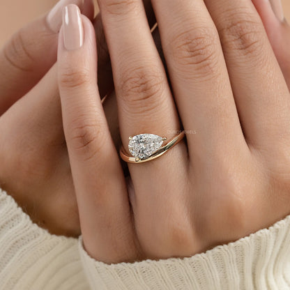 Pear Diamond Curved Solitaire Engagement Ring Ring