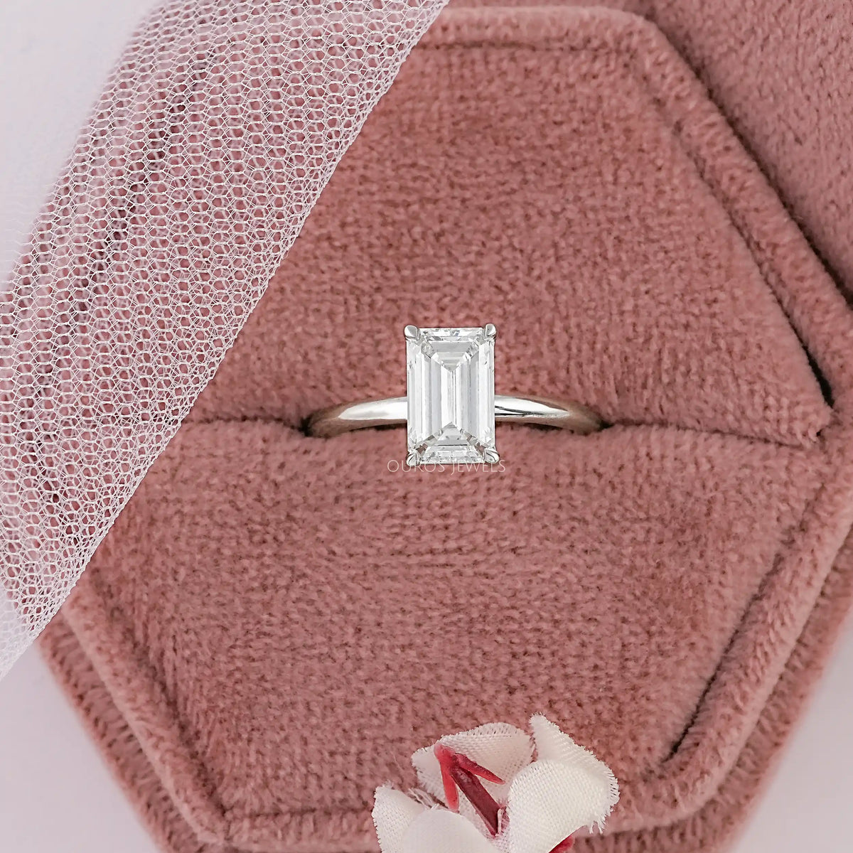 Emerald Cut Lab Diamond Solitaire Engagement Ring Ring