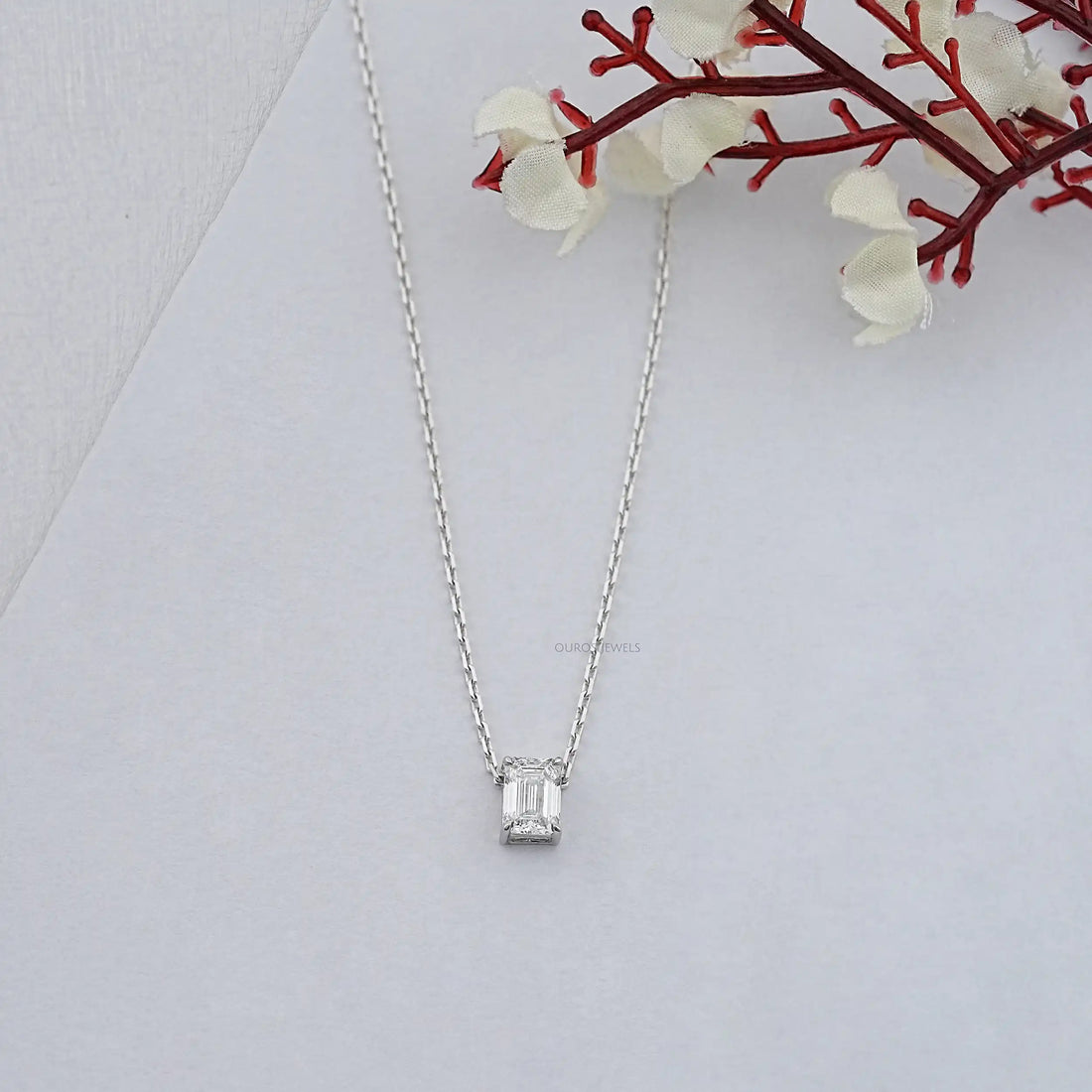Emerald Cut Lab Grown Diamond Solitaire Pendant Necklaces