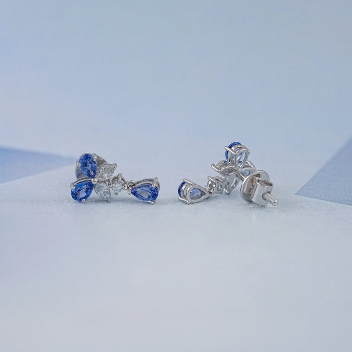 Sapphire Pear And Marquise Lab Diamond Drop Earrings Earrings