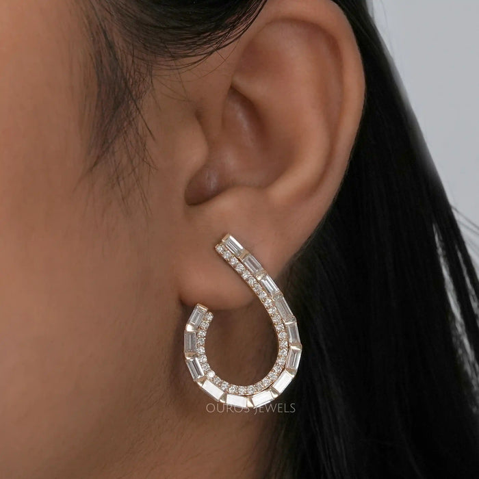 [Lab Diamond Baguette Cut Earrings]-[Ouros Jewels]