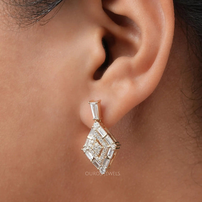 [A Women wearing Lab Diamond Earrings]-[Ouros Jewels]