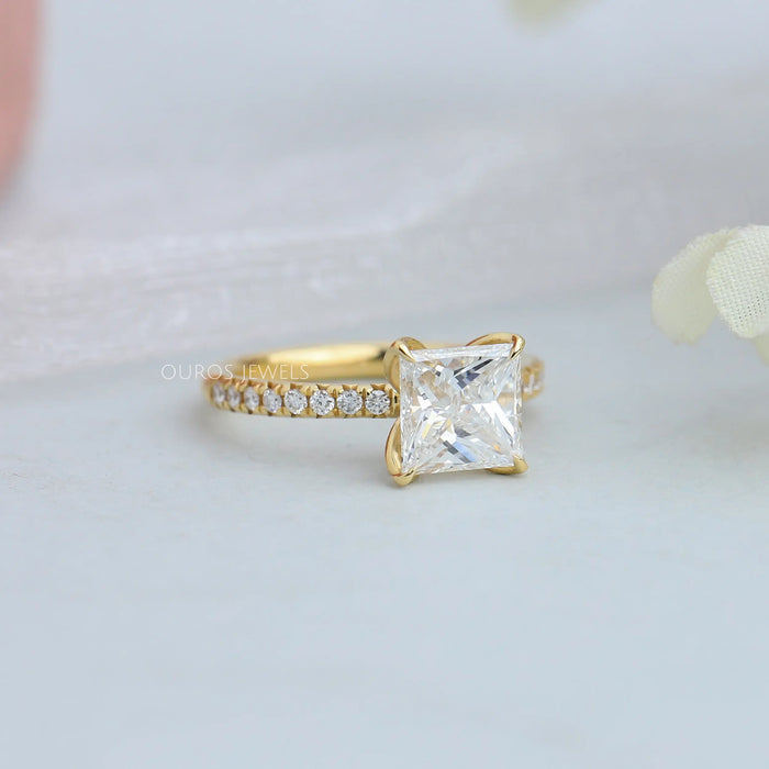 [4 Prong Set with Princess Cut Diamond Accent Ring]-[Ouros Jewels]