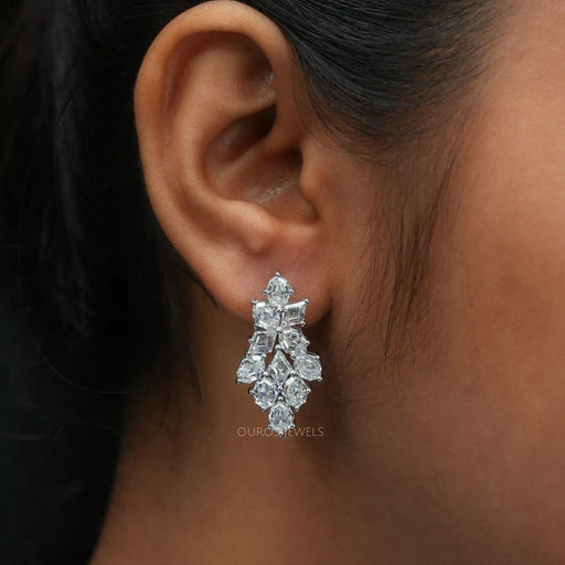 [ A Women wearing Lab Diamond Earrings]-[Ouros Jewels]