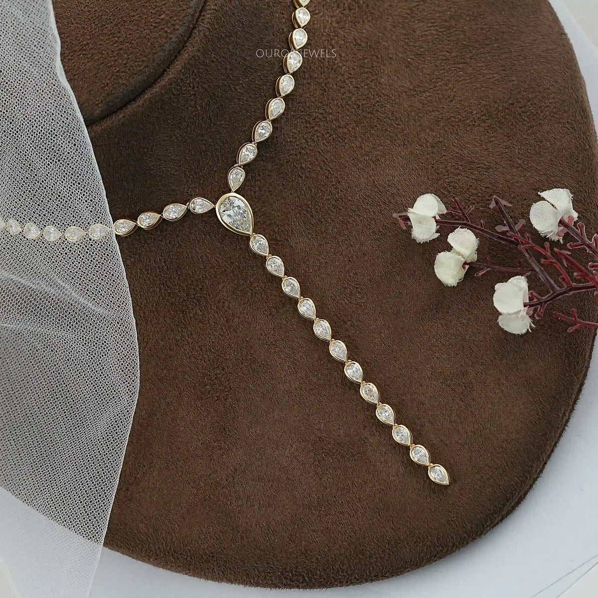 Pear Diamond Bezel Set Lariat Tennis Necklace Necklaces