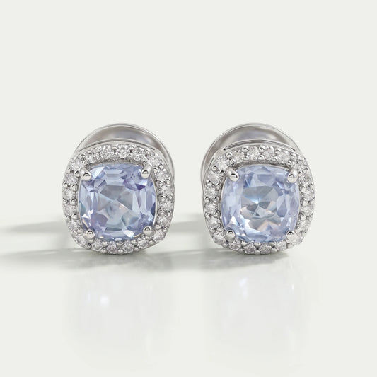 Light Purple Square Cushion Halo Stud Earrings Earring