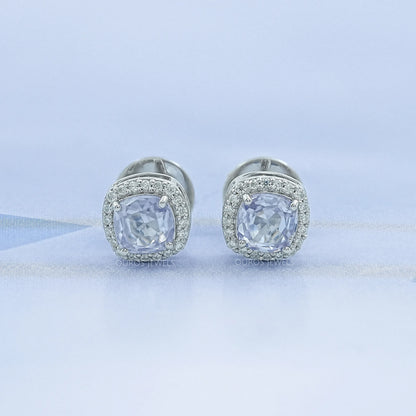 Light Purple Square Cushion Halo Stud Earrings