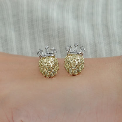 Lion King Shape Round Diamond Stud Earrings Earring