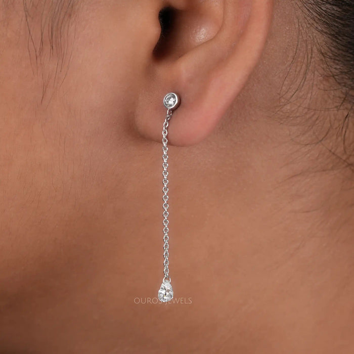 [Long Round Lab Diamond Earrings]-[Ouros Jewels]