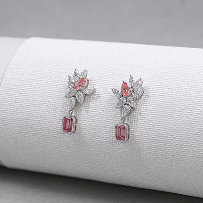 Cluster Drop Earrings With Pink & White Diamonds Earring
