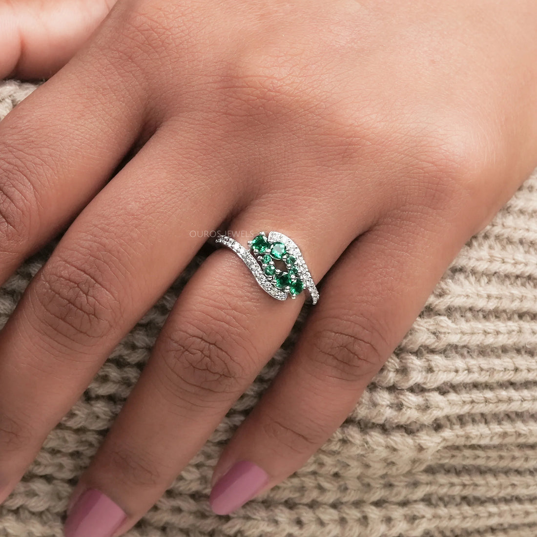Emerald Cluster And Round Bypass Ring