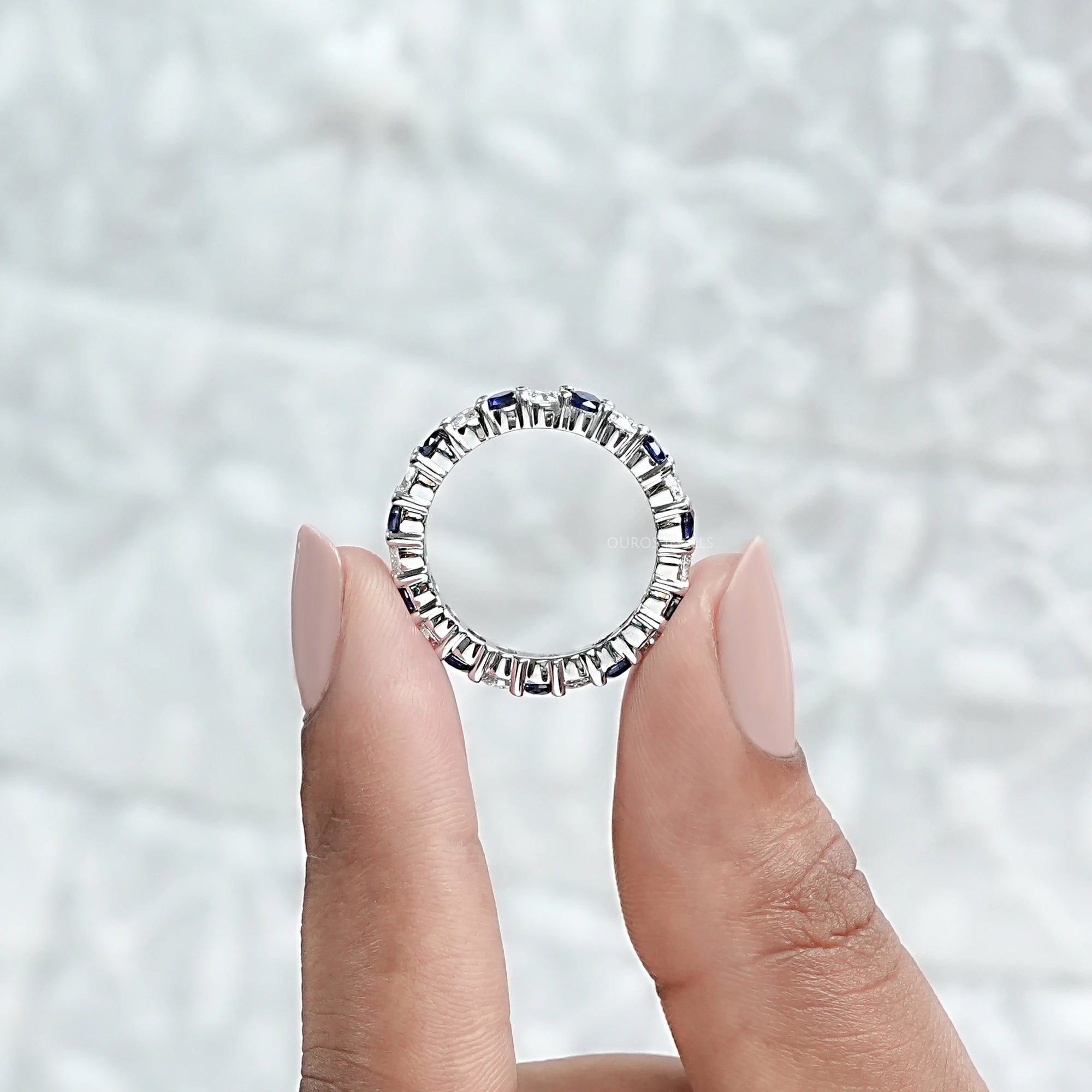 Blue Sapphire And Diamond Wedding Band Ring