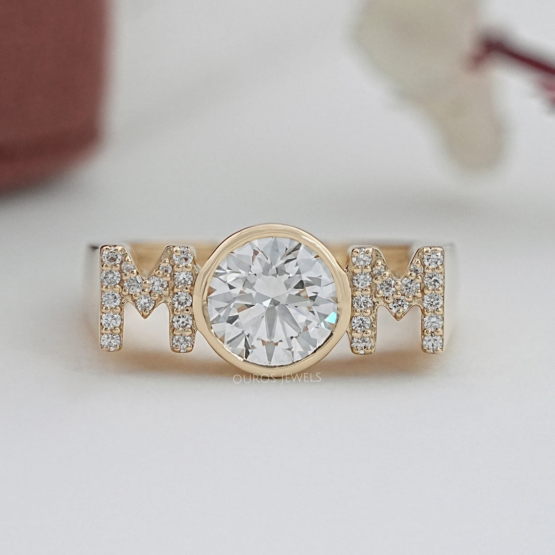 MOM Initial Letter Round Diamond Customized Ring Rings