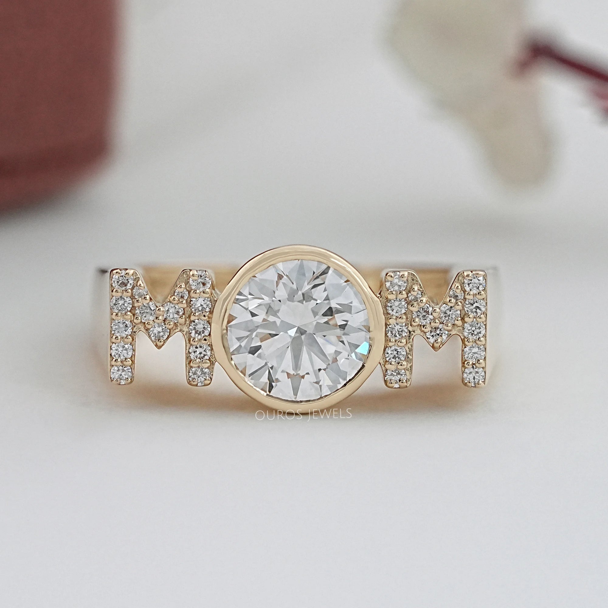MOM Initial Letter Round Diamond Customized Ring Rings