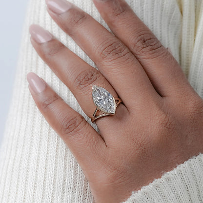 Marquise Lab Diamond Half Bezel Set Split Shank Ring Rings