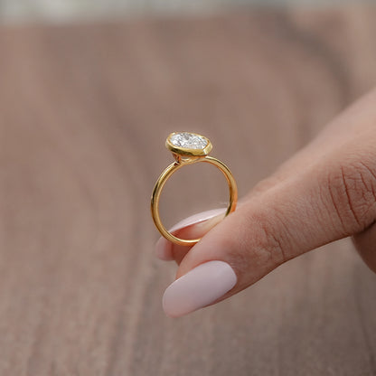 Marquise Lab Diamond Bezel Set Engagement Ring Rings