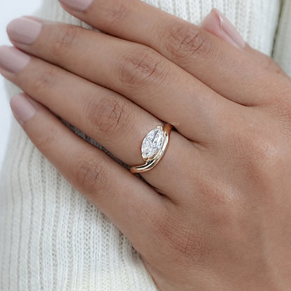 Marquise Cut Lab Wave Diamond Ring in Yellow Gold Ring