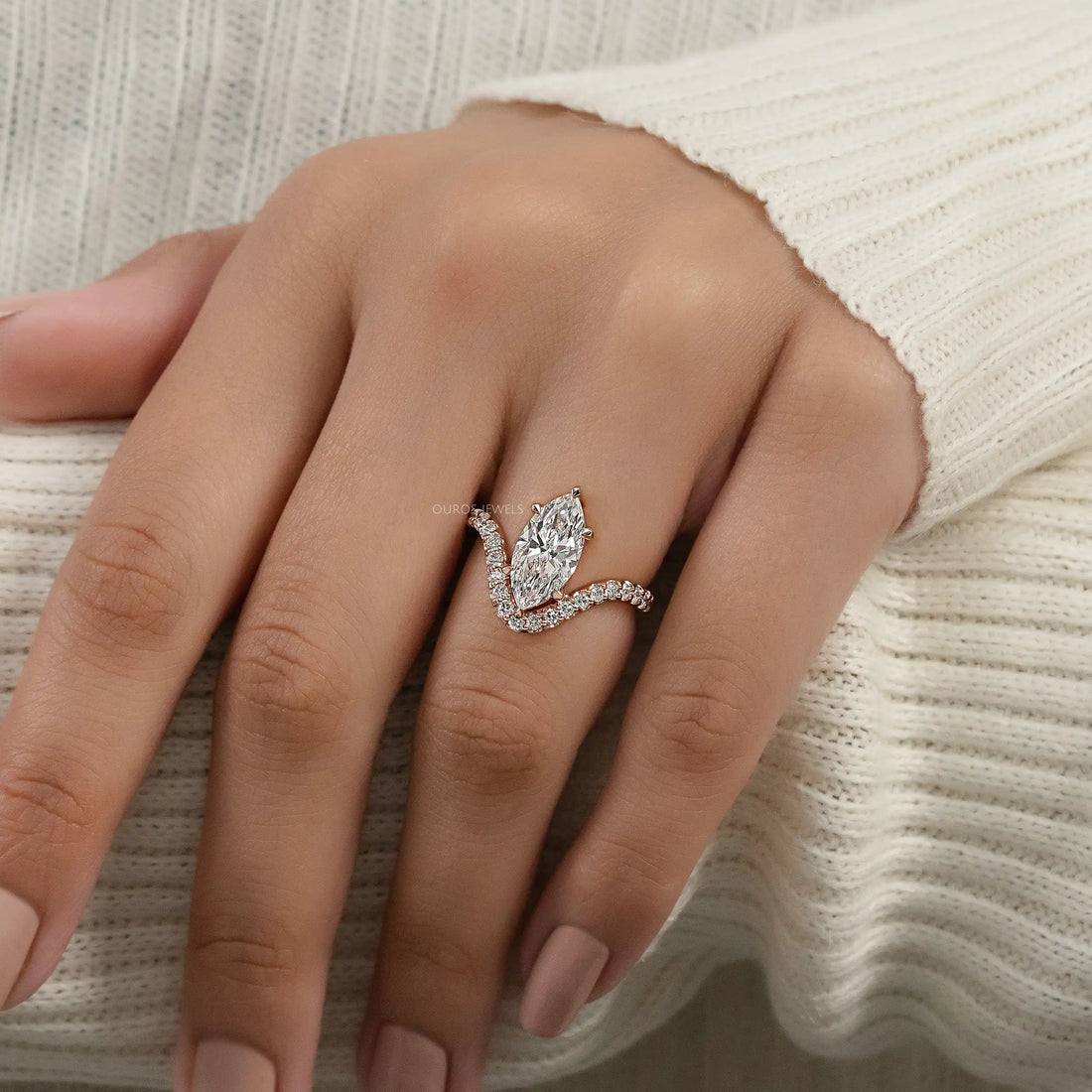 Marquise Diamond Wave Sculpt Ring Ring