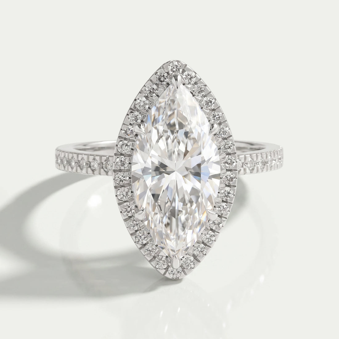 Marquise Cut Halo Lab Grown Diamond Engagement Ring
