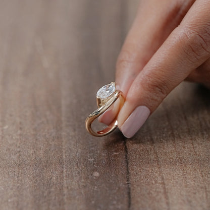 Marquise Cut Lab Wave Diamond Ring in Yellow Gold Ring