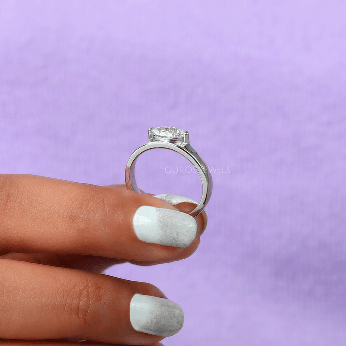 [Marquise Solitaire Ring With 14K White Gold]-[Ouros Jewels]