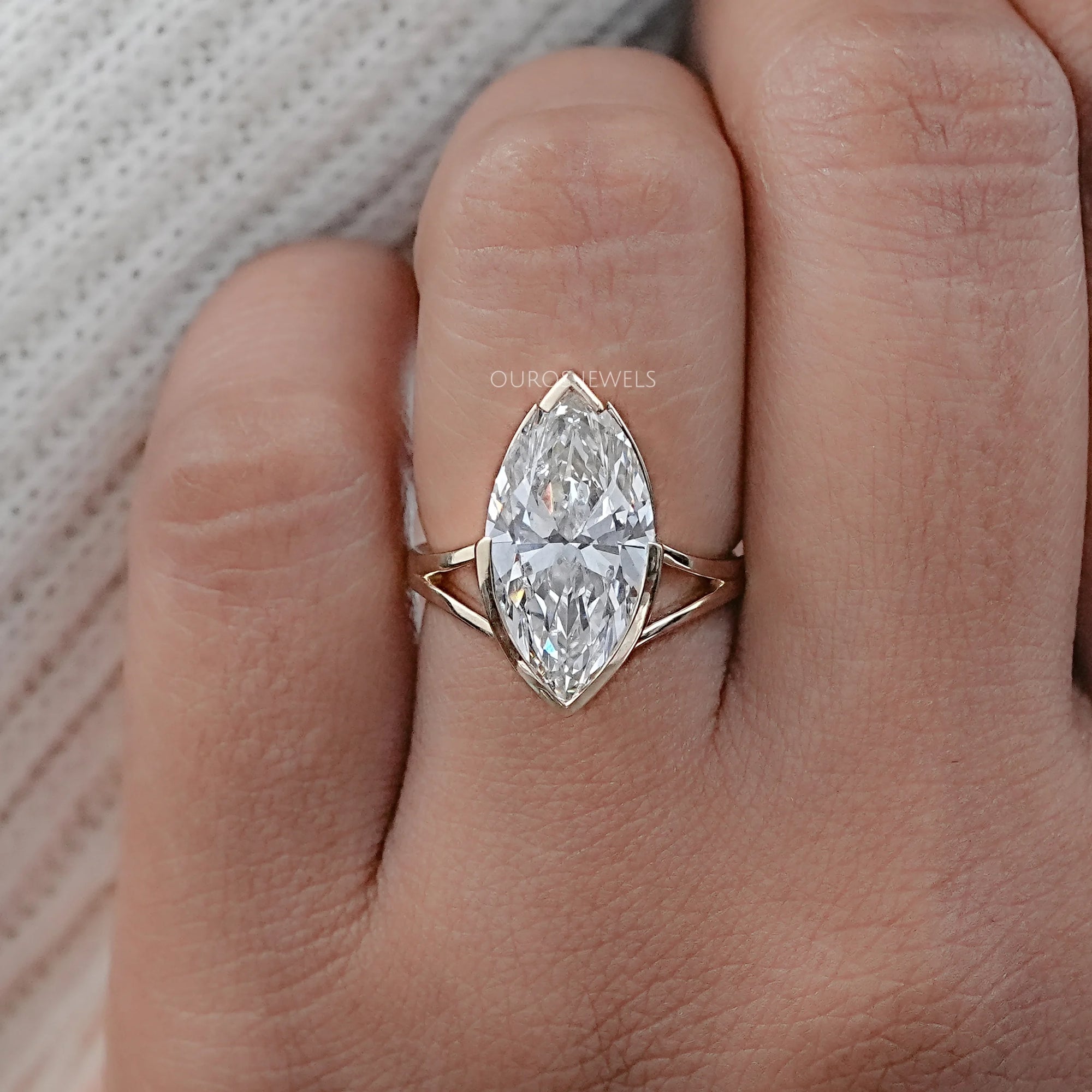 Marquise Lab Diamond Half Bezel Set Split Shank Ring Rings