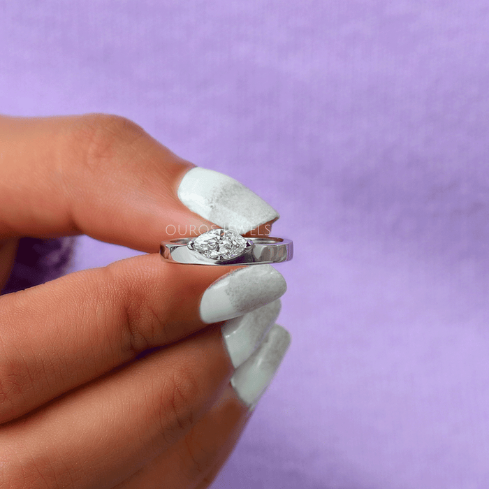 [White Gold Engagement Ring With 0.5 Ct Marquise Lab Grown Diamond]-[Ouors Jewels]