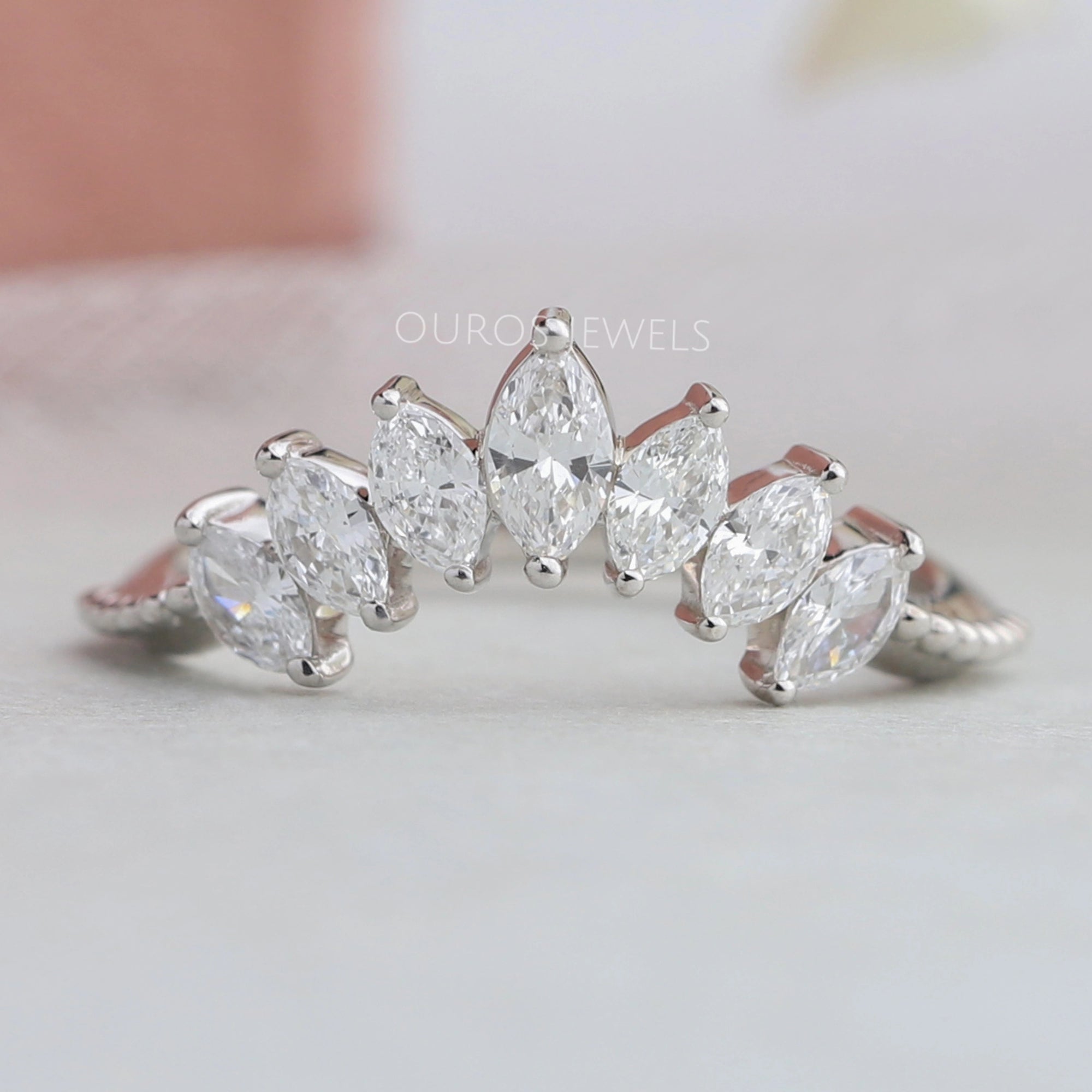 Marquise Cut Curved Stackable Band Rings