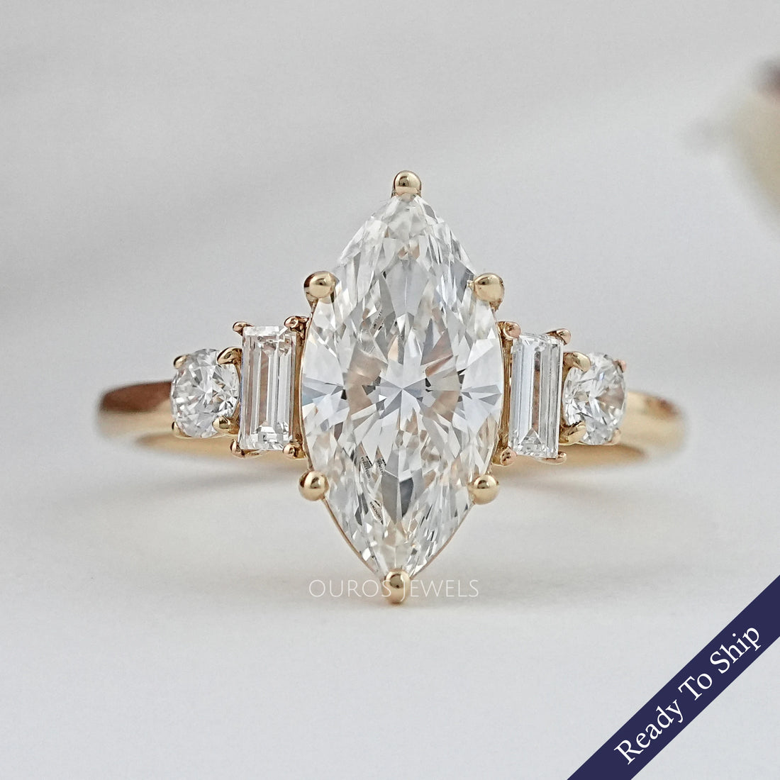Five Stone Marquise And Baguette Diamond Engagement Ring Rings