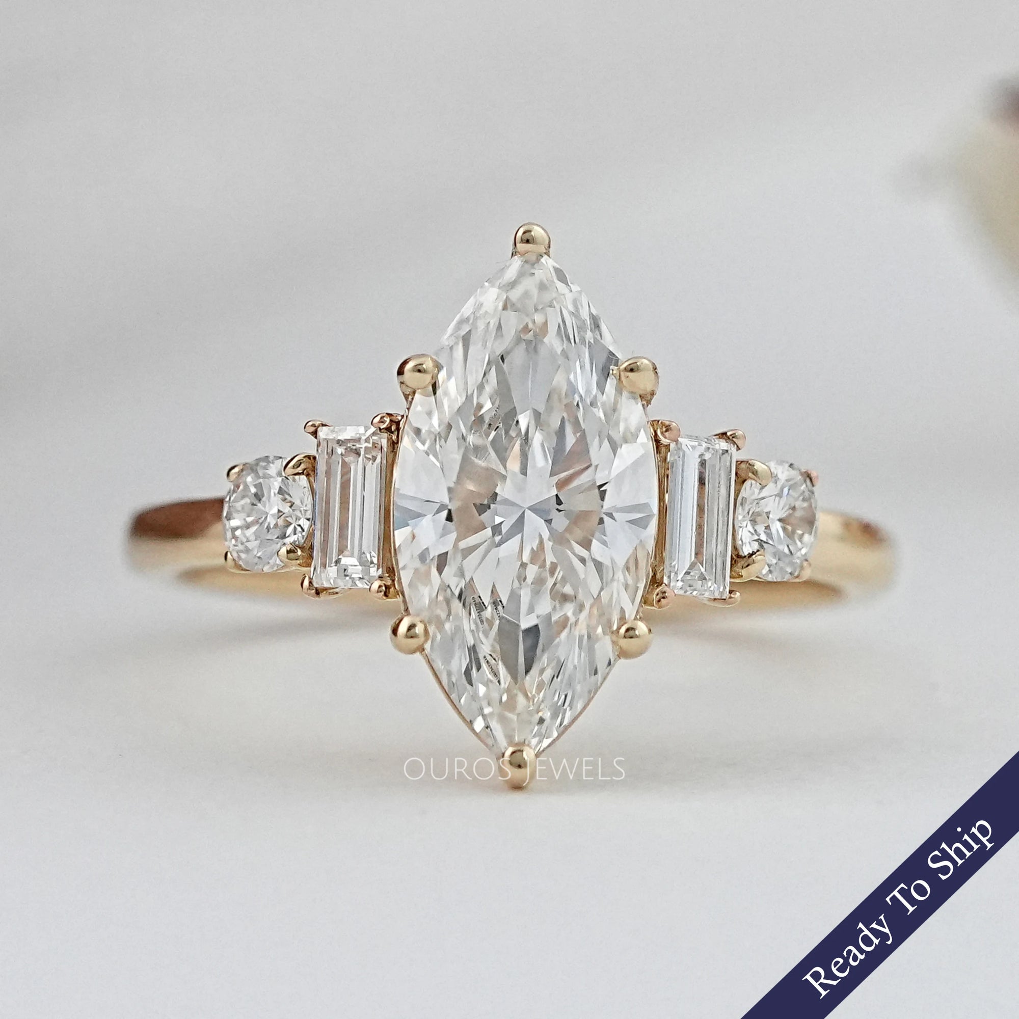 Five Stone Marquise And Baguette Diamond Engagement Ring Rings