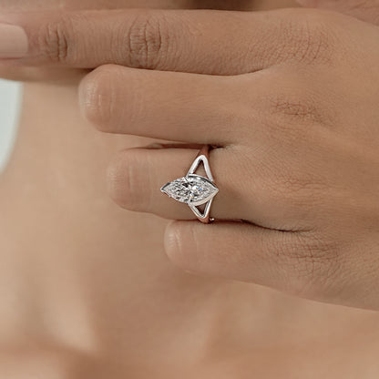 Half Bezel Marquise Diamond Split Shank Ring Ring