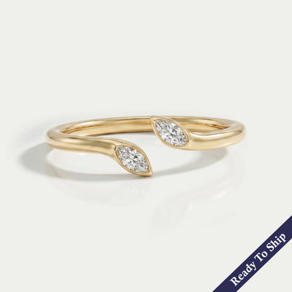 Marquise Lab Diamond Bezel Set Open Cuff Ring Ring
